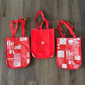 Set of 3 Lululemon Red "Be All In" Reusable Shopping Tote Bags